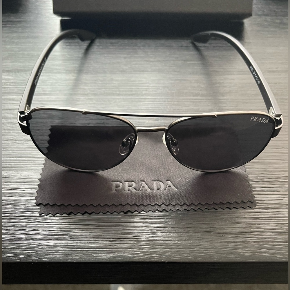 Prada Dark Black Aviator Sunglasses - Picture 2 of 7
